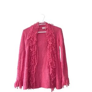 Pink Fringed Cardigan Sweater
